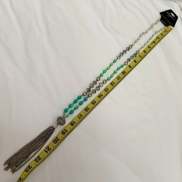 Tassle Bead Necklace NWT Safford Brand for Cracker Barrel Mint and Silver - Picture 5 of 9